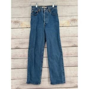 Levi's Premium Ribcage Straight Jeans Womens 25 Blue Medium Wash Denim